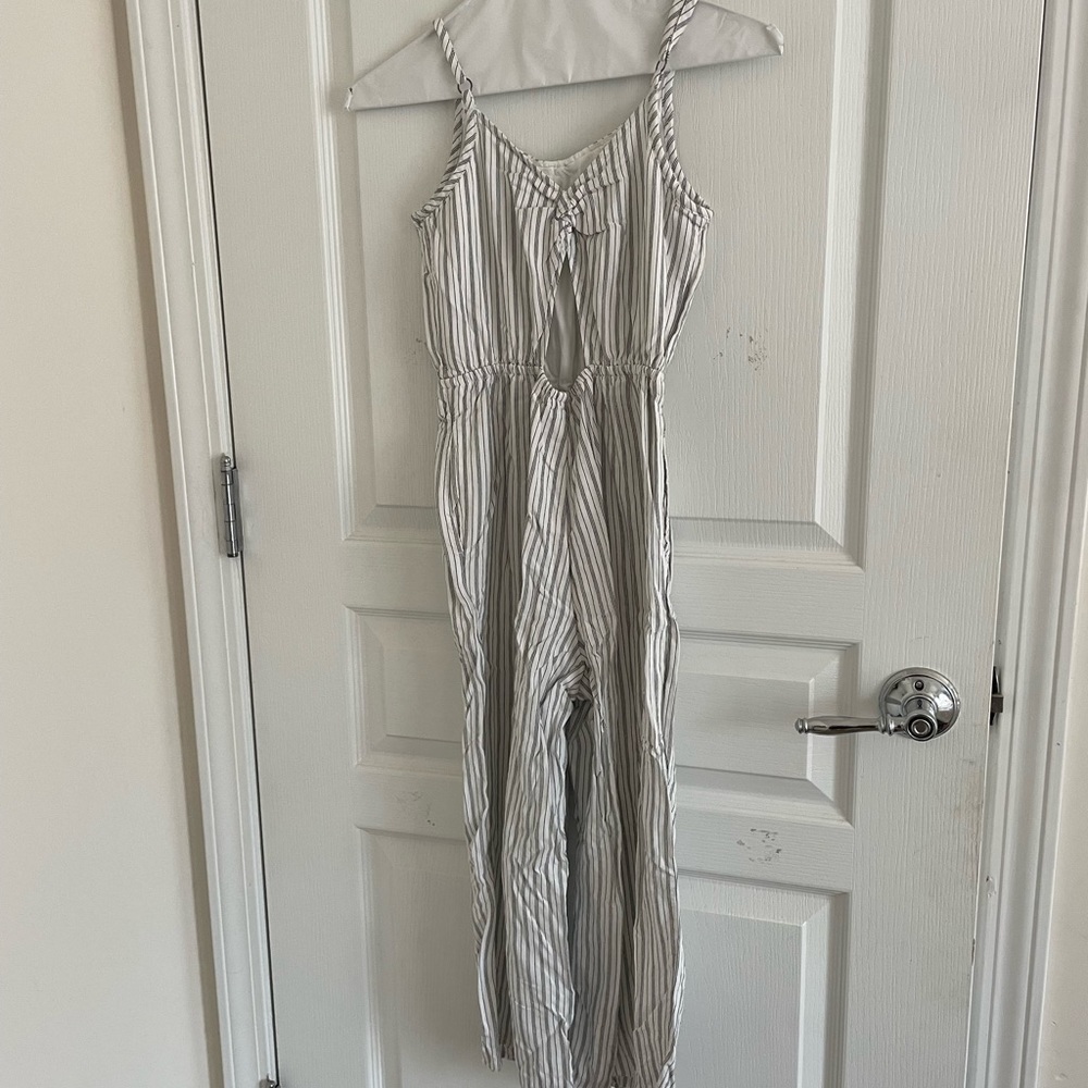 EUC Abercrombie girls pants tank romper cream and black stripe Sz 10/12